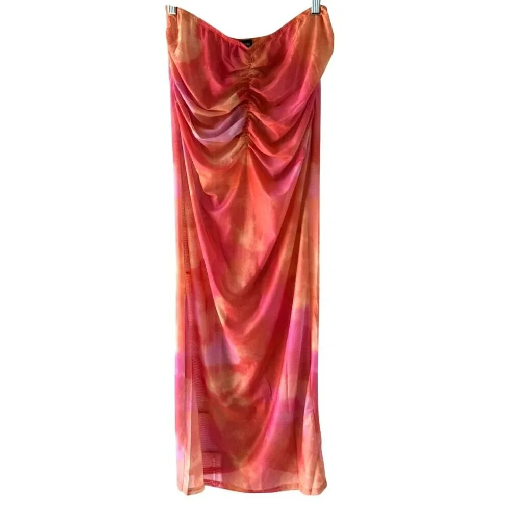 Pink Mesh Ruched Bodycon Maxi Beach Skirt Size 6 PrettyLittleThing - Picture 5 of 11
